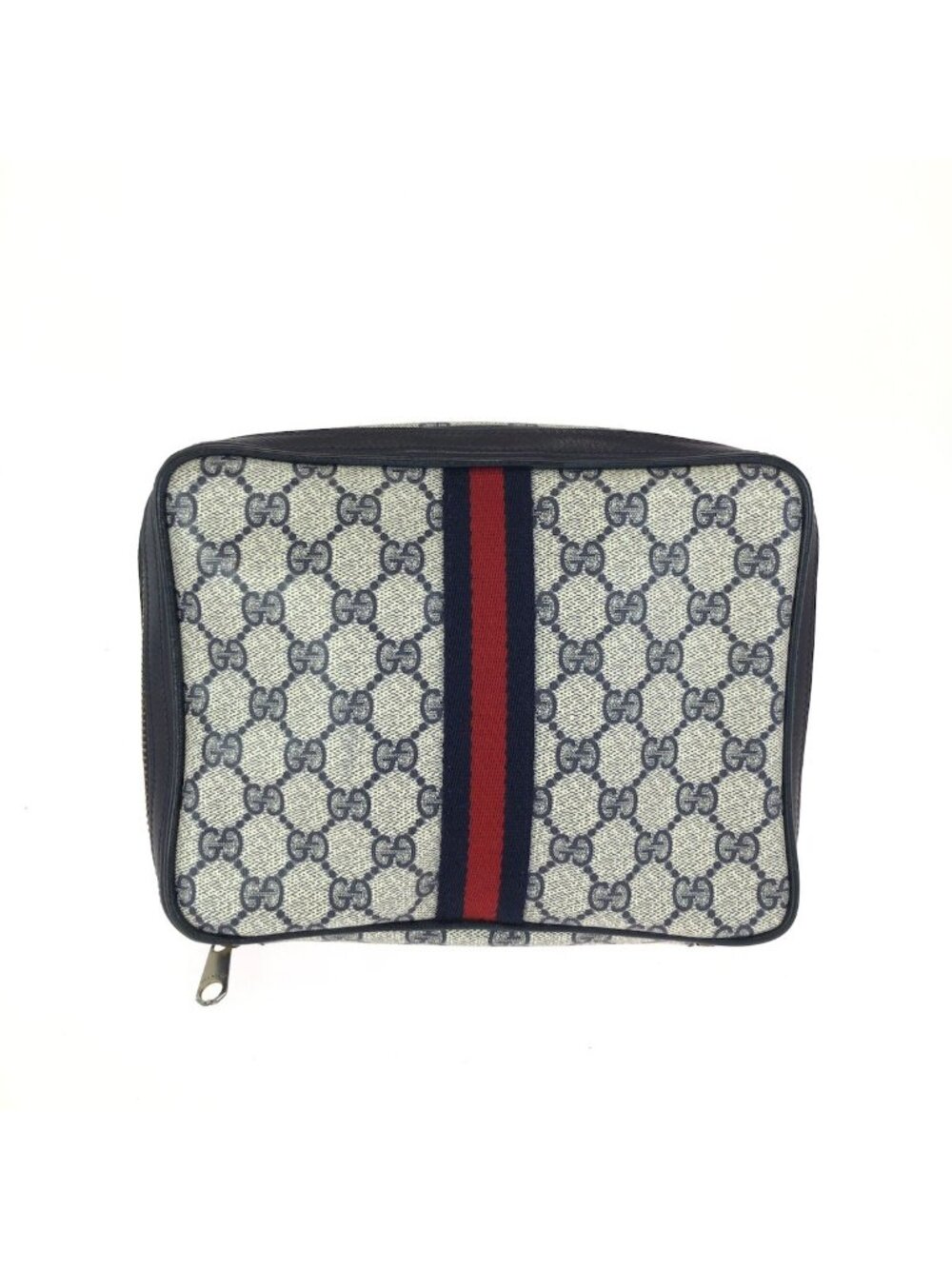 Gucci Sherry Line Gray Black Gold GG Supreme Canvas Leather 38 Pouch Case
